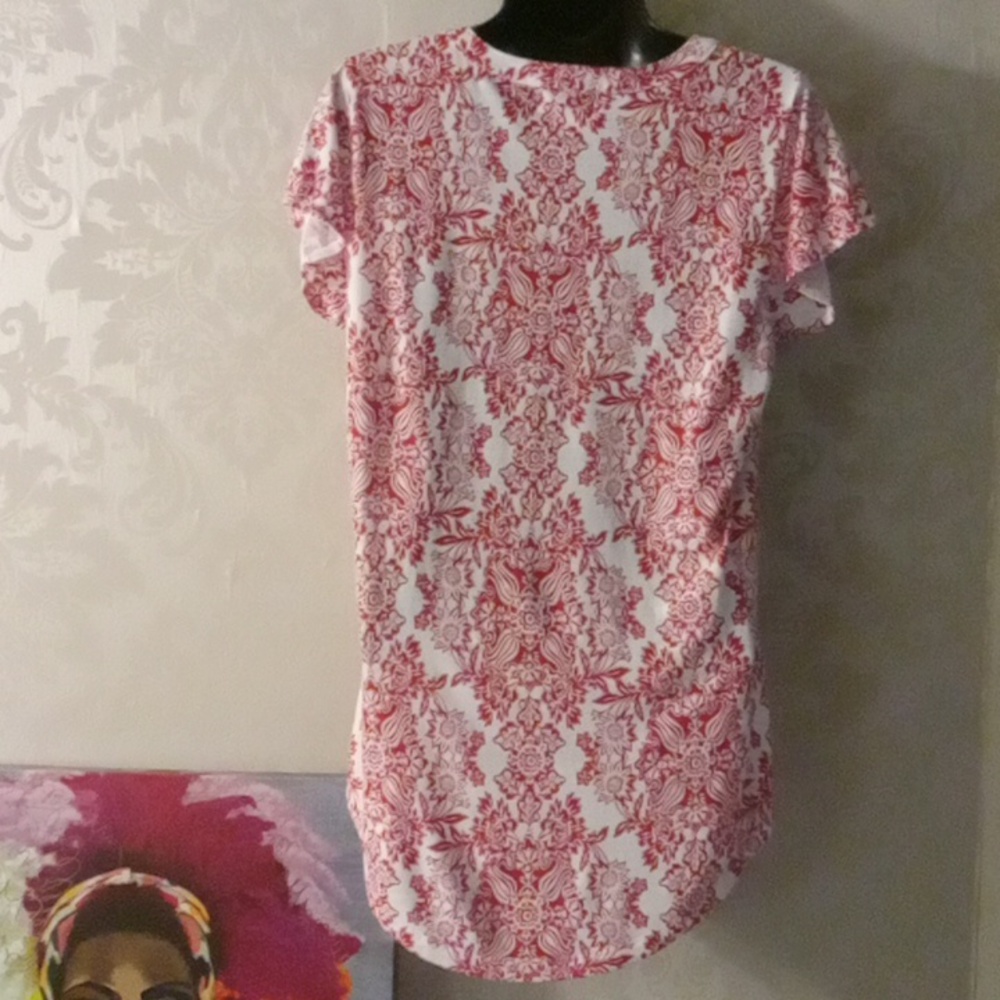 Liz Claiborne Red and White Buttoned Tunic - Picture 3 of 4